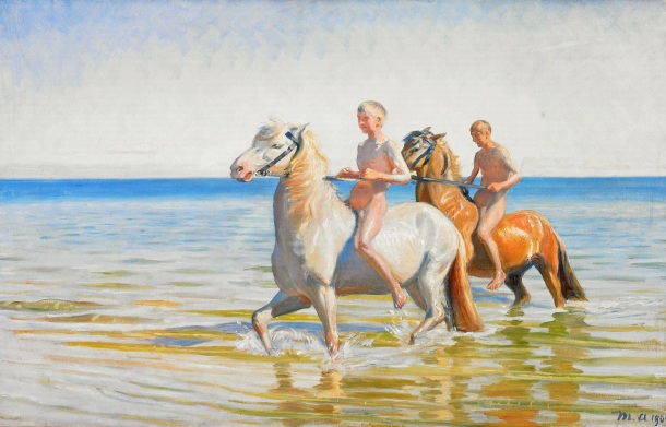 Michael_Ancher_-_Drenge_ride_Heste_til_Vands._Skagen_1900